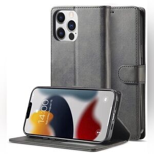 NWT iPhone 14 Pro Max Leather Wallet Case, Black